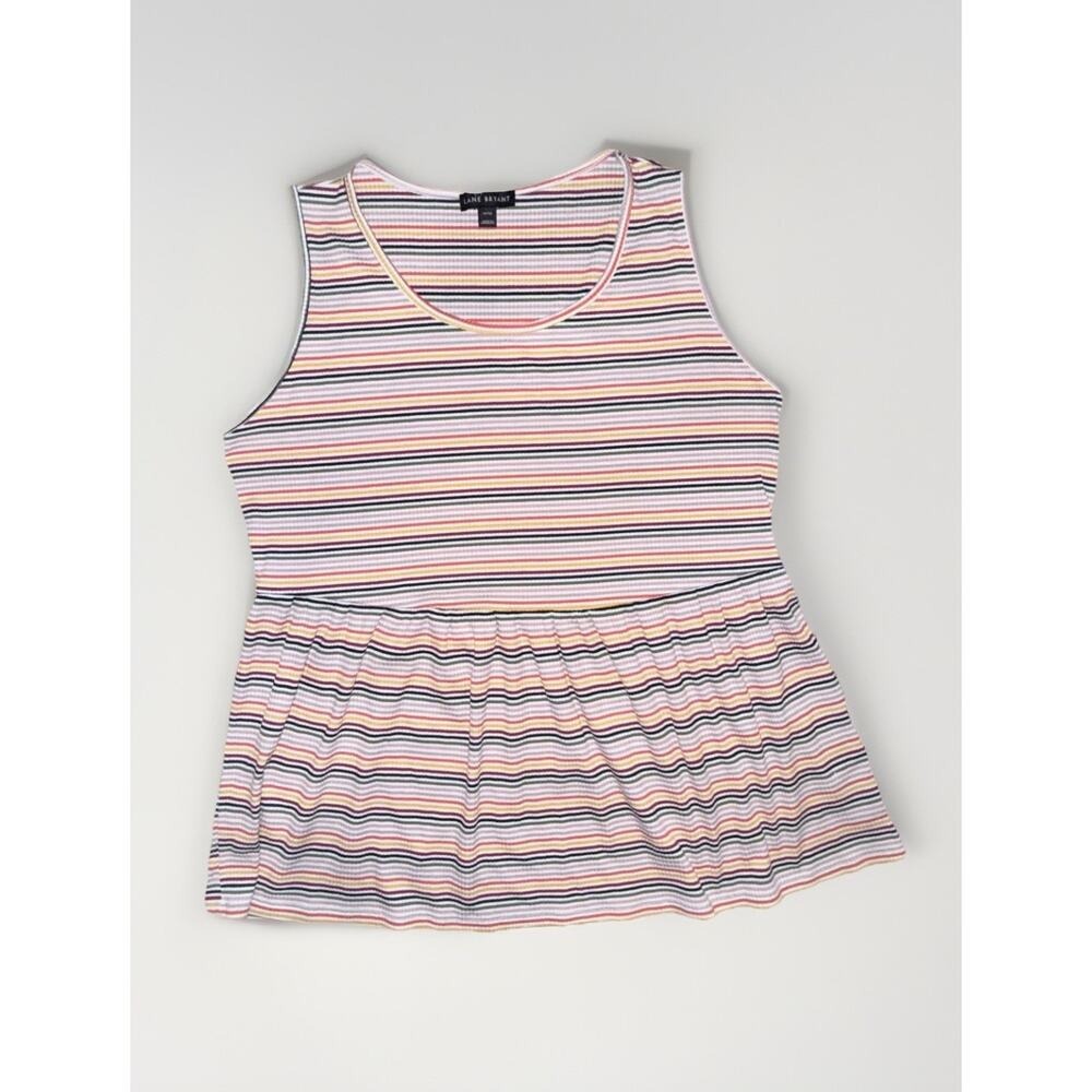 Lane Bryant 14/16 Striped Peplum Tank Top Ribbed Sleeveless Babydoll Plus